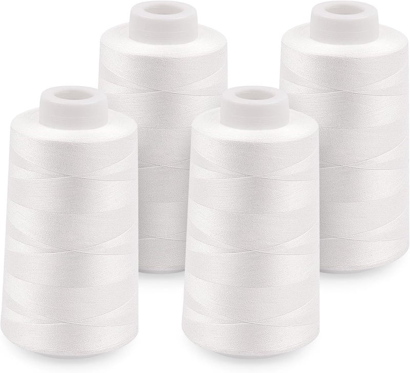 StiVerse 4 Pack White Sewing Thread, Serger Thread Cones of 3000 Yards Each, All Purpose Polyester Sewing Serger, Quilting, Piecing, Overlock Machine - Image 1